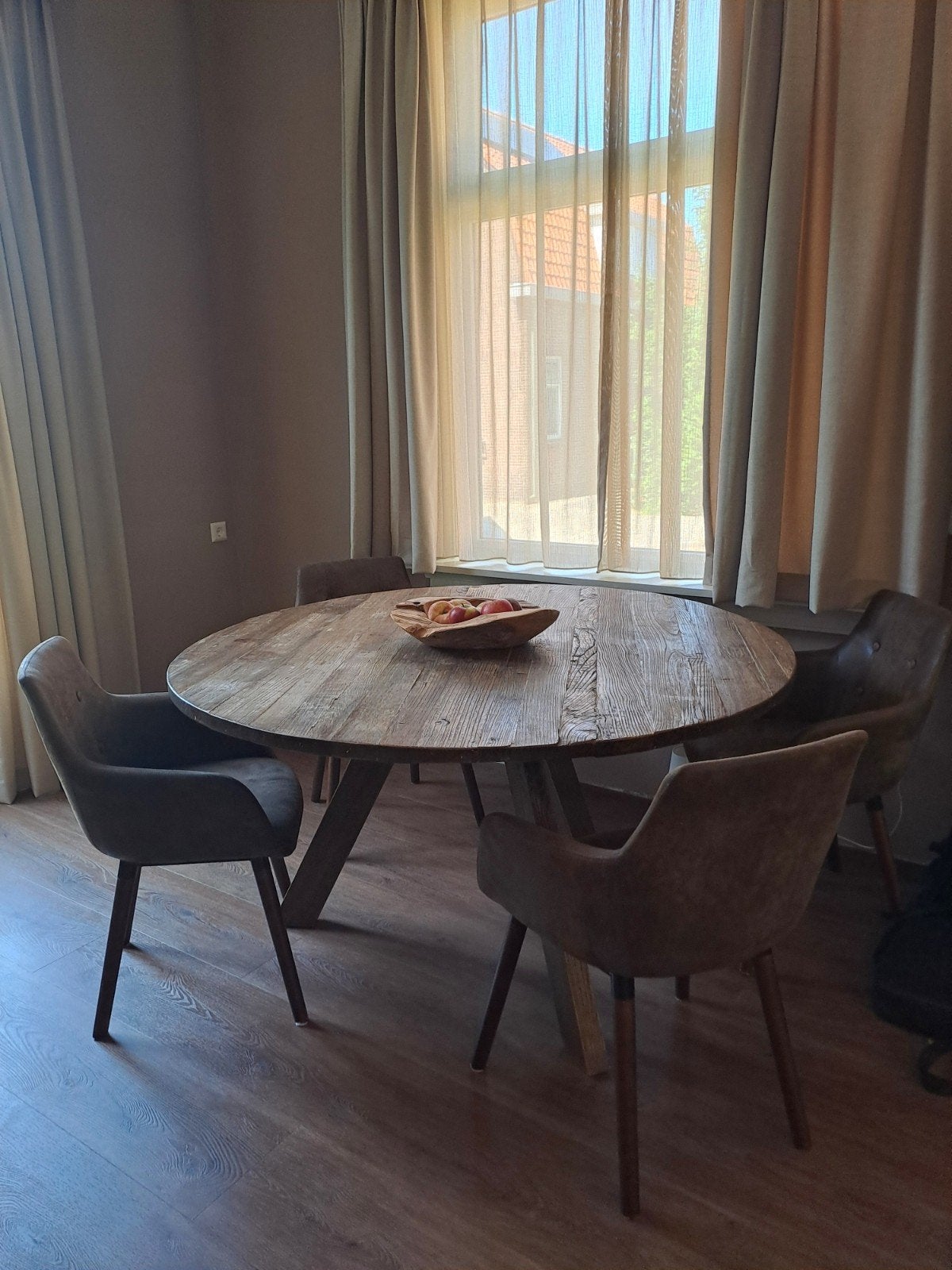 vintage eetkamerstoelen 4x, Ophalen, Gebruikt, Minder dan 75 cm, Leer