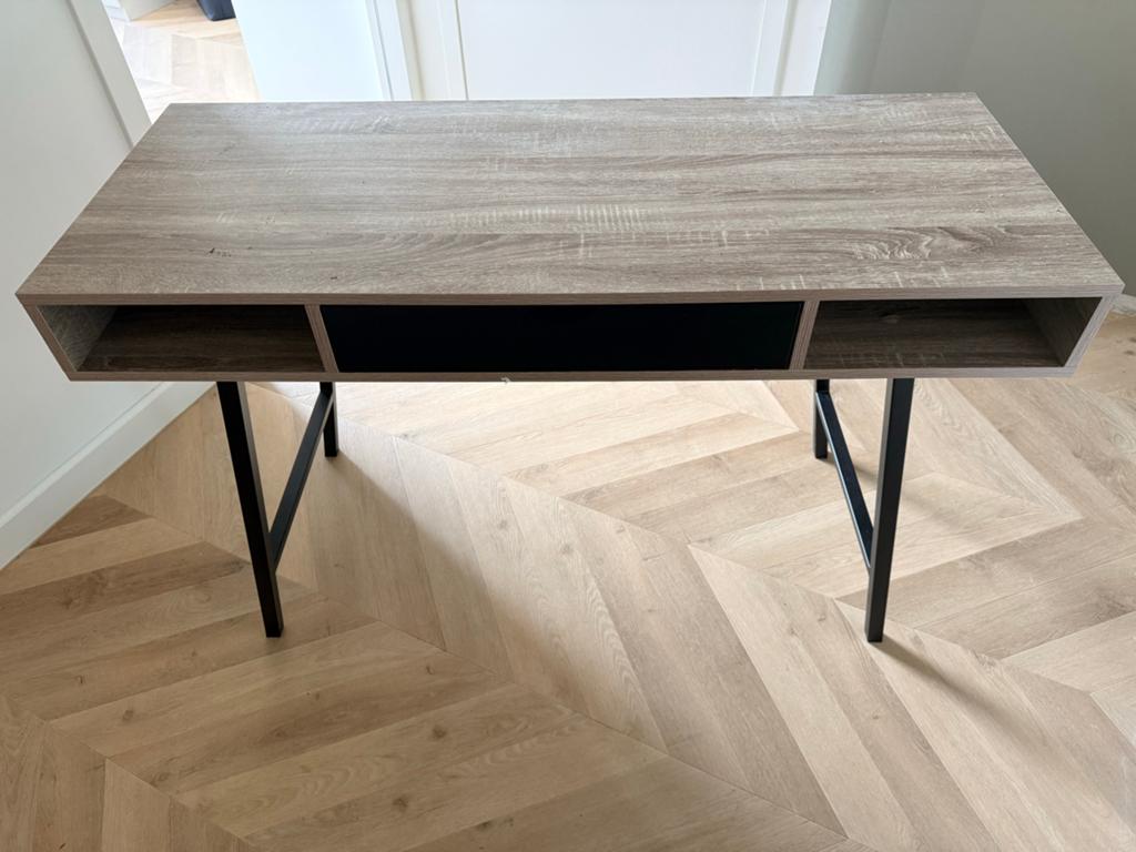 Bureau ABBETVED 48x120 licht eiken kleur/zwart, Huis en Inrichting, Bureaus, Ophalen, Met lades, Spaanplaat of MDF, Bruin