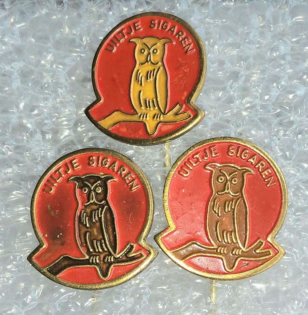3 Vintage Uiltje Sigaren Speldjes - Verzamelaarsobject, Verzamelen, Ophalen of Verzenden, Gebruikt, Merk, Speldje of Pin