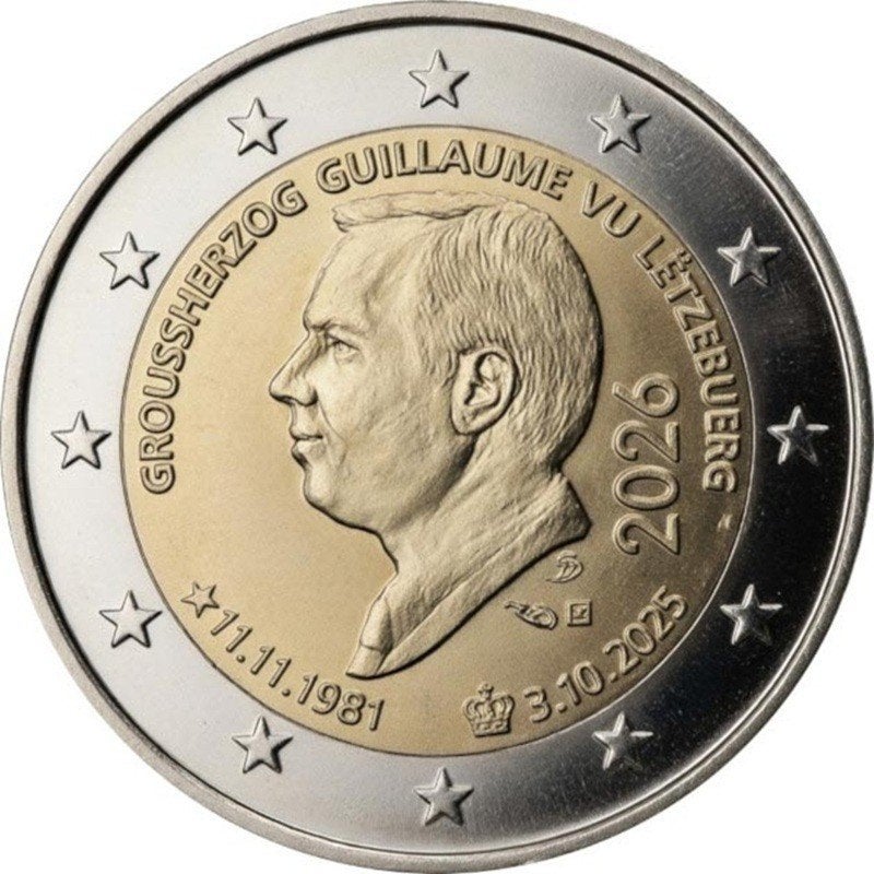 Luxemburg 2026 – Troonbestijging Guillaume - 2 euro UNC, Ophalen of Verzenden, Luxemburg, 2 euro, Losse munt
