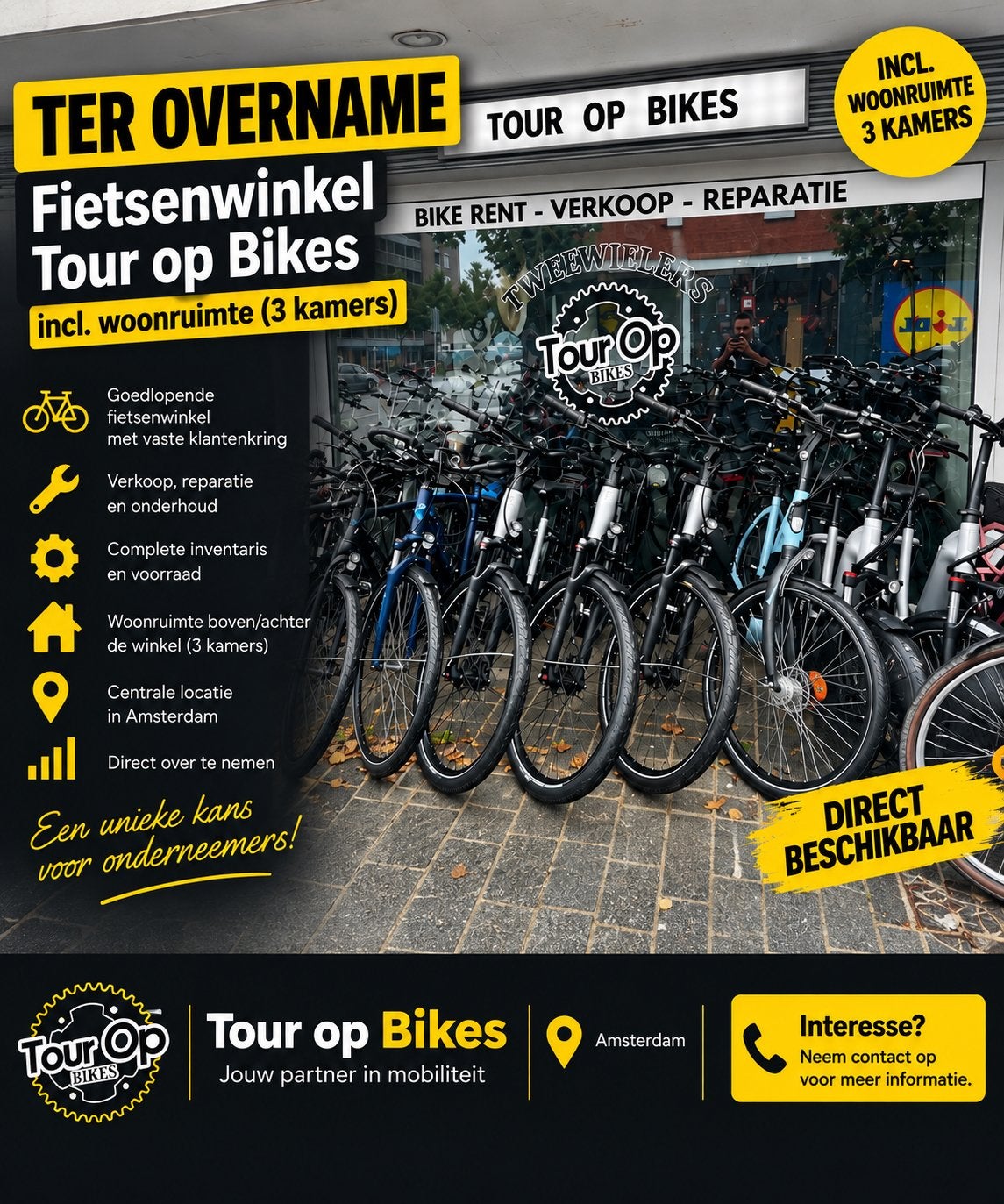 Fietsenwinkel Tour op Bikes ter overname incl woonruimte 3 k