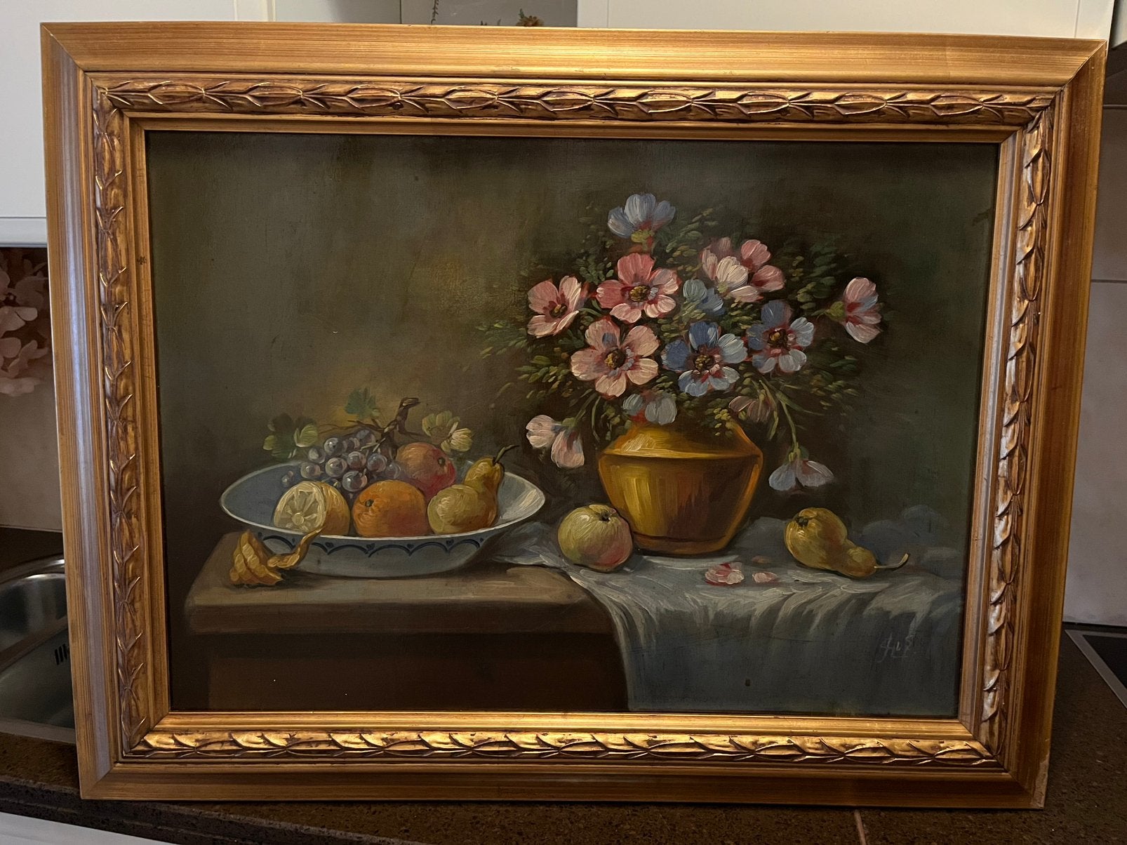 Groot olieverf stilleven schilderij, Ophalen