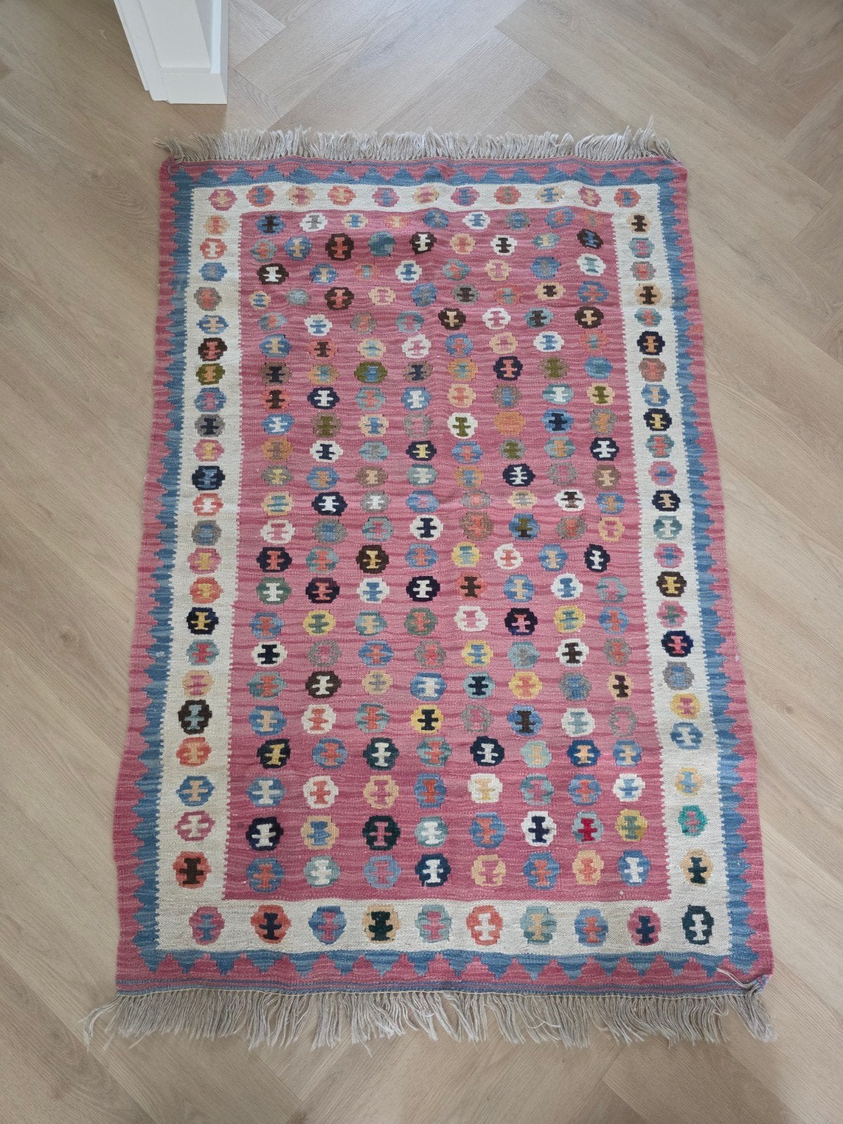 Perzisch tapijt (handgemaakt) - 150x100cm - Roze met kleurri, Ophalen, Perzisch, Traditioneel, Bohemien, 100 tot 150 cm, Zo goed als nieuw