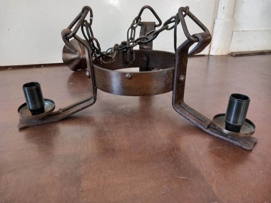 oude lamp hanglamp vintage smeedijzer brutalist mid century, Ophalen