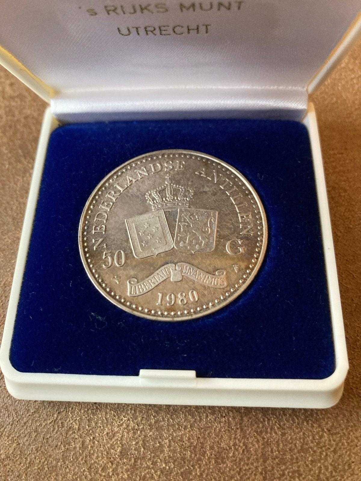 Zilveren 50 gulden munt Beatrix 1980, Nederlandse Antillen, Koningin Beatrix, Zilver, Ophalen of Verzenden, Losse munt