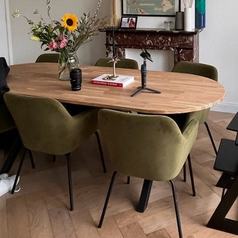 6 Groene velvet VT wonen eetkamerstoelen, Huis en Inrichting, Ophalen, Gebruikt, Overige kleuren, Stof