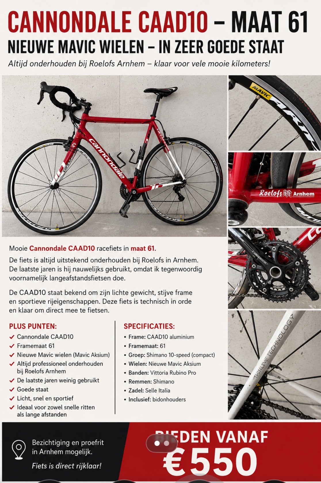 Nette Cannondale  Caad 10 met nieuwe wielen, Fietsen en Brommers, Fietsen | Racefietsen, Overige merken, 28 inch, Velgrem, Aluminium