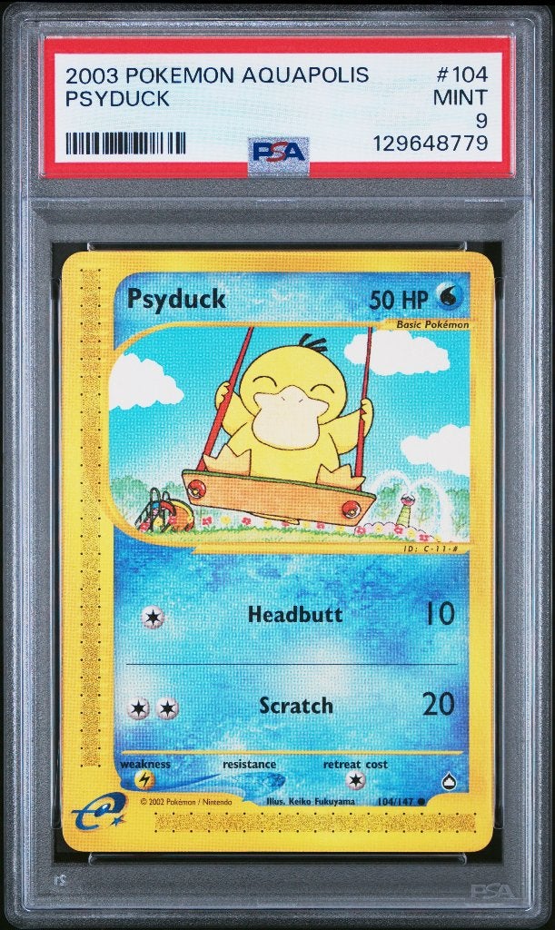 Pokemon Psyduck Aquapolis e-Reader / e-Series WOTC PSA 9, Ophalen of Verzenden, Nieuw, Losse kaart