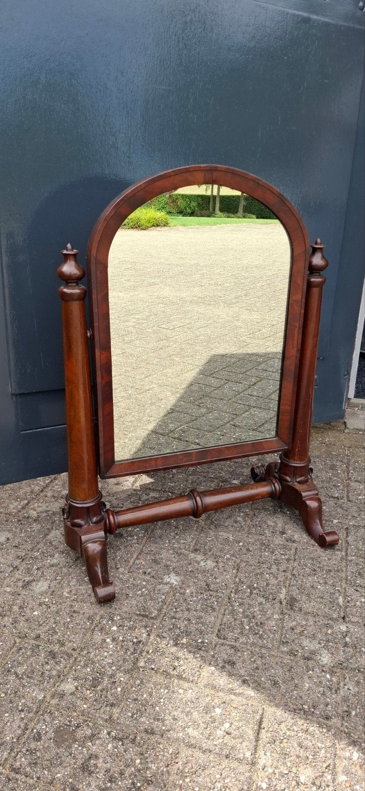 Antieke Victoriaanse mahoniehouten spiegel, Antiek en Kunst, Ophalen, Ovaal, 50 tot 100 cm, Minder dan 100 cm