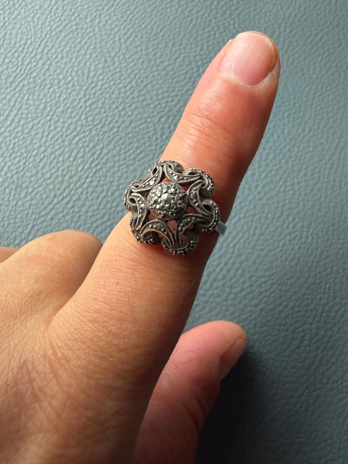 Antieke Zilveren Ring met Markasiet, Ophalen of Verzenden, Zilver, Ring