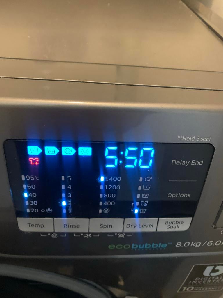 Samsung Eco Bubble 8kg was&droog machine, Witgoed en Apparatuur, Wasmachines, Gebruikt, Voorlader, 8 tot 10 kg, 85 tot 90 cm, 1200 tot 1600 toeren
