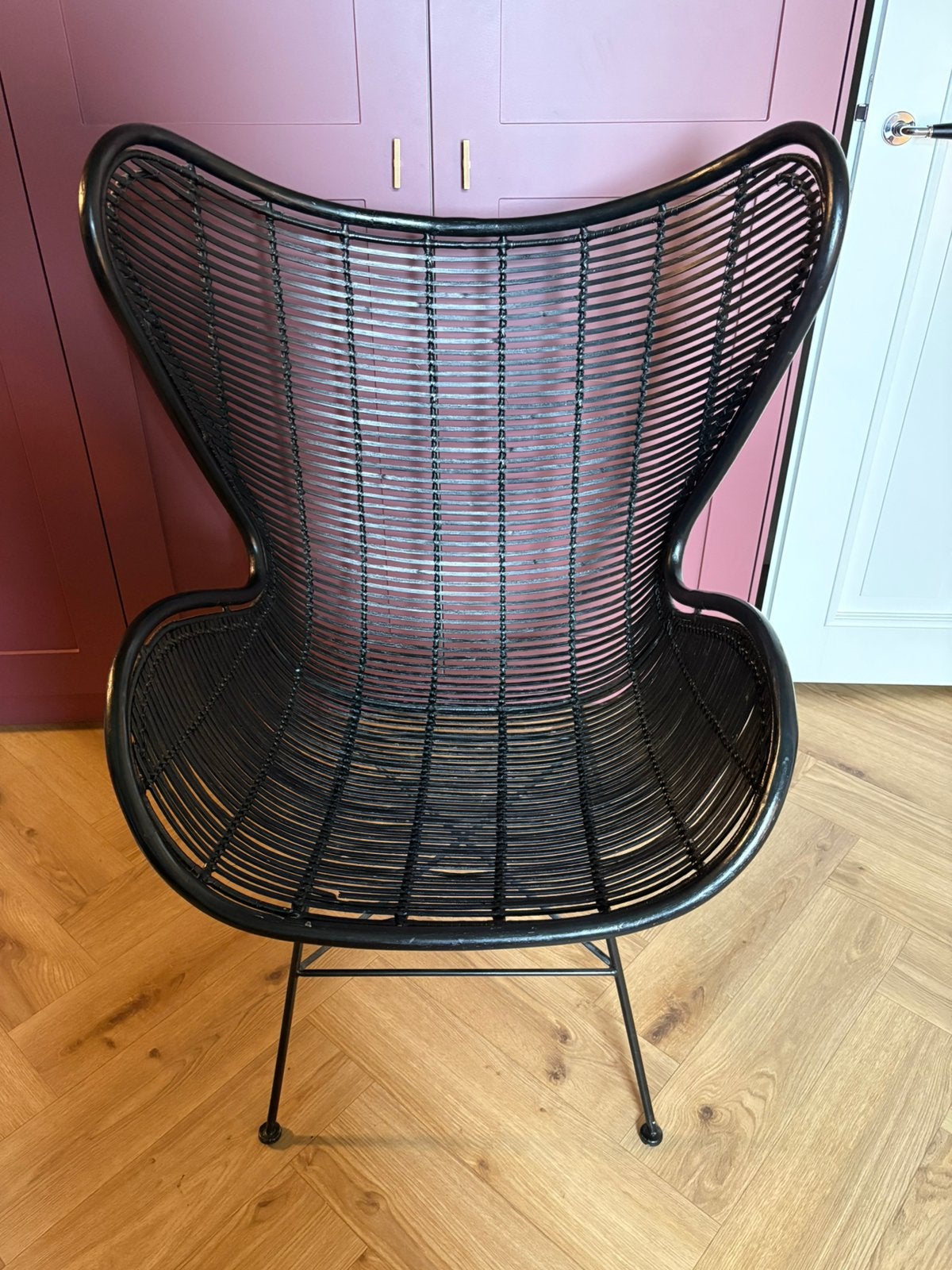 HKliving Rotan Egg chair Design Fauteuil | Zwart, Huis en Inrichting, Stoelen, Ophalen, Zwart, Zo goed als nieuw, Metaal