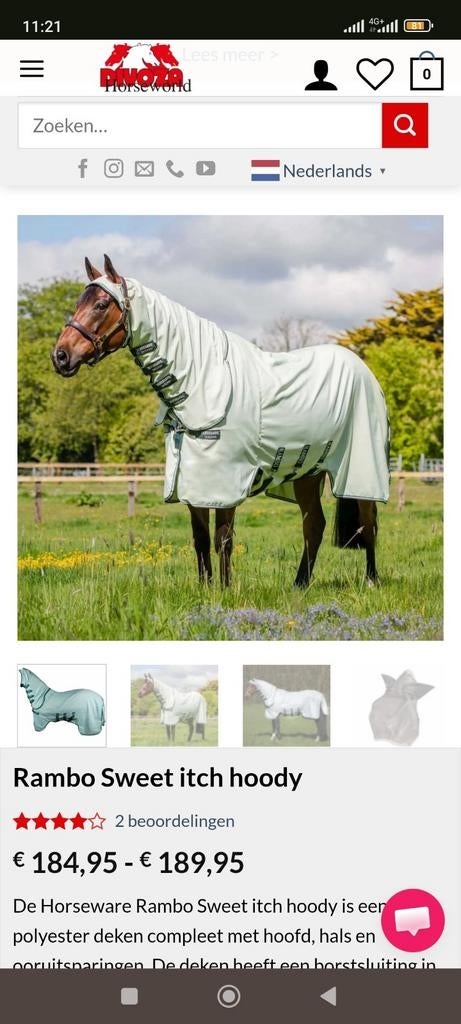 Nieuwe rambo sweet itch hoody eczeemdeken maat 221 cm, Ophalen, Nieuw, Eczeemdeken, Overige maten