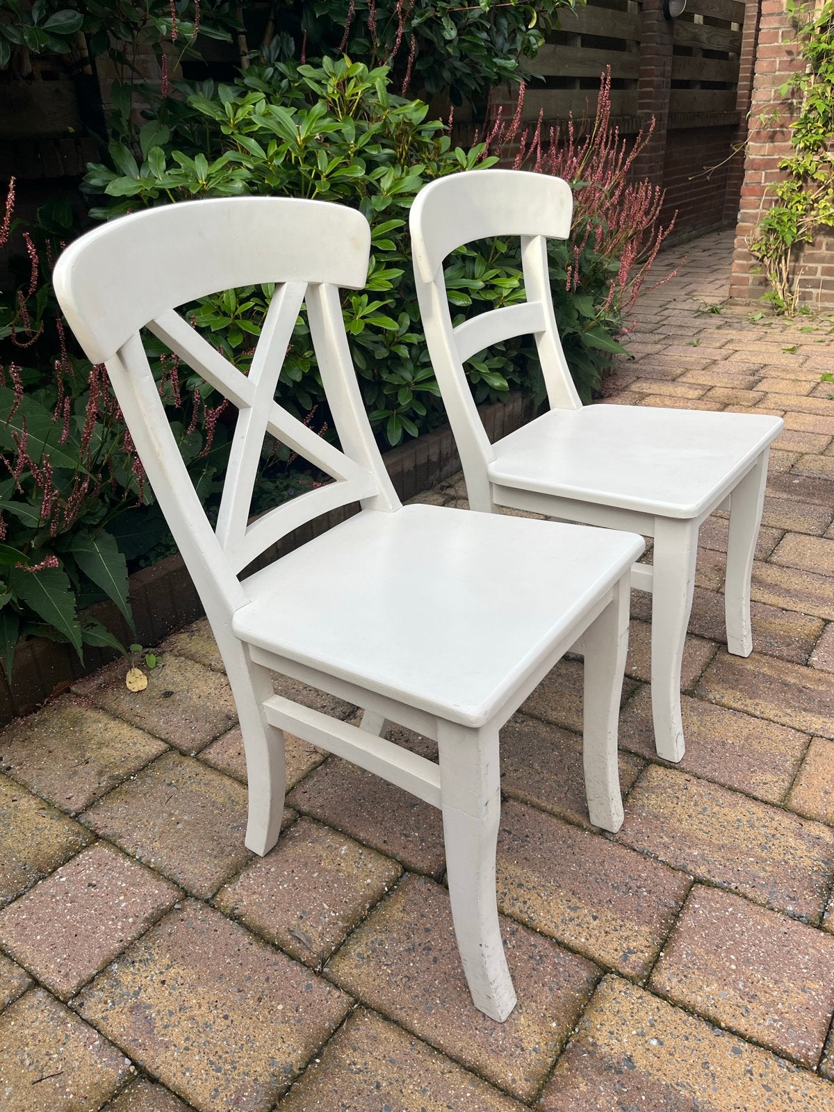 Set van 6 witte houten eetkamerstoelen, Ophalen, Gebruikt, Wit, Vijf, Zes of meer stoelen