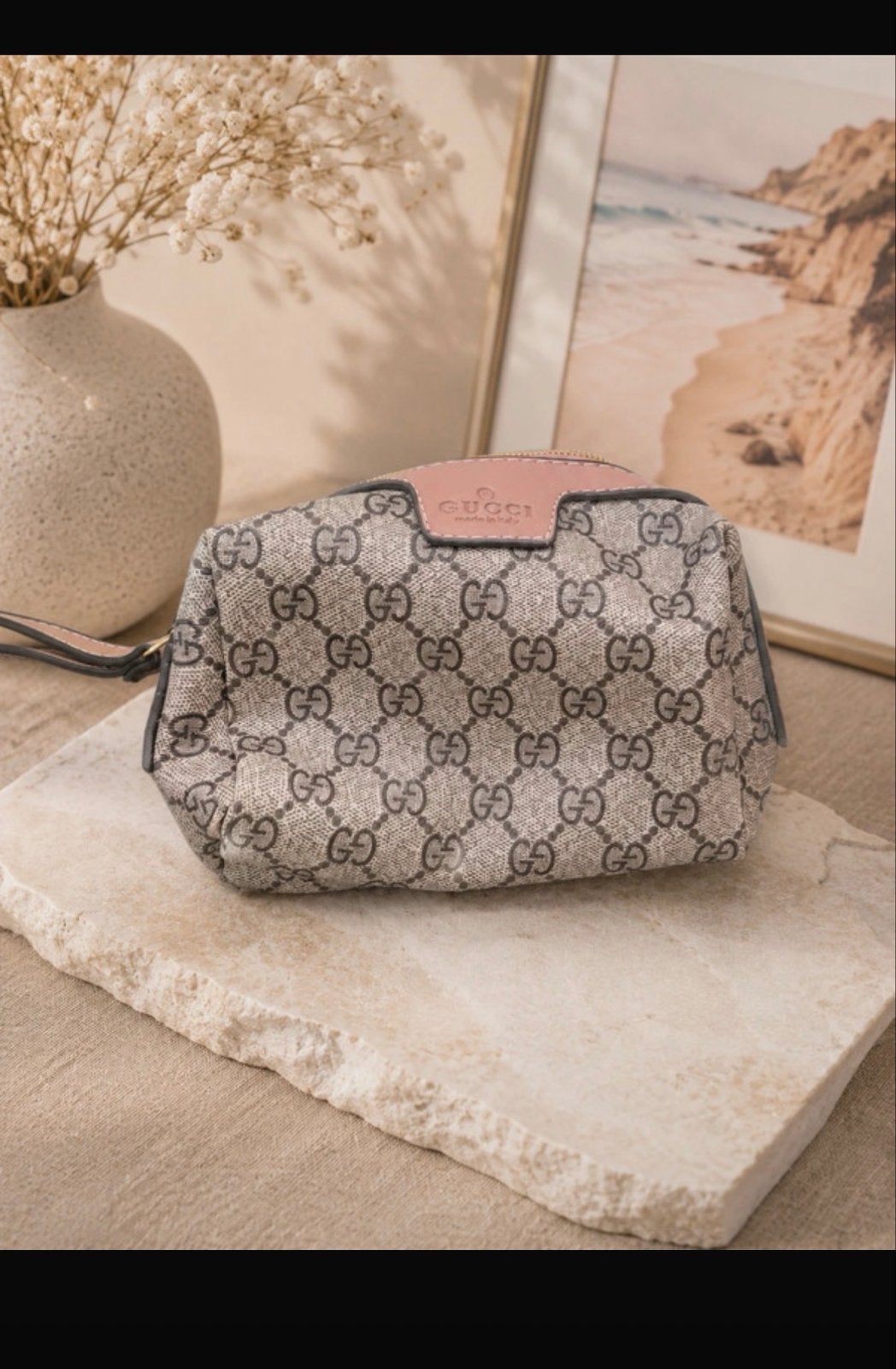 Gucci Make-up Tasje - Beige/Roze GG Monogram, Sieraden, Tassen en Uiterlijk, Toilettassen, Ophalen of Verzenden, Zo goed als nieuw