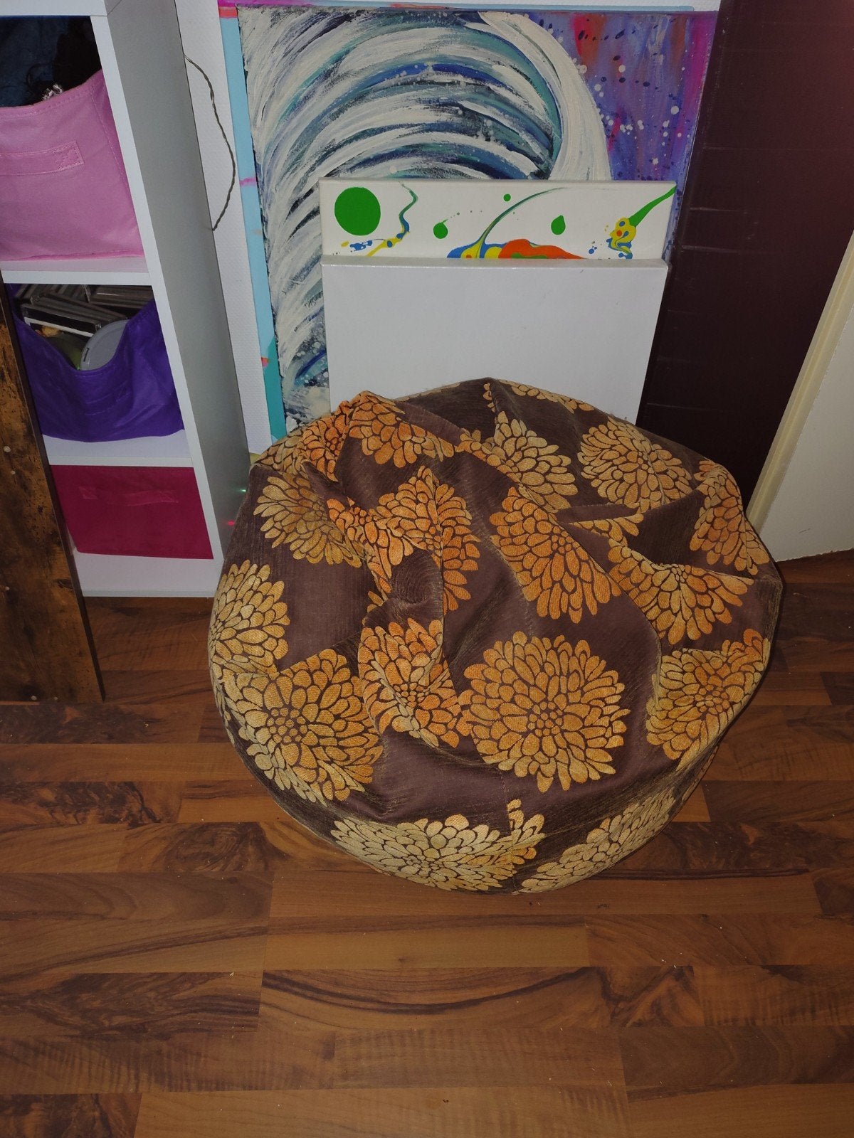 Vintage poef, Ophalen, Gebruikt, Stof, 50 tot 75 cm