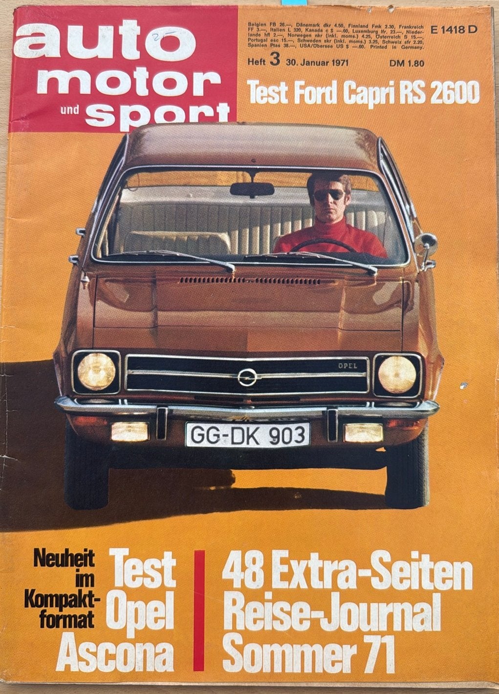 Auto motor und sport 1971 3: Opel Ascona/Ford Capri RS 2600, Ophalen of Verzenden, Gelezen, Ford