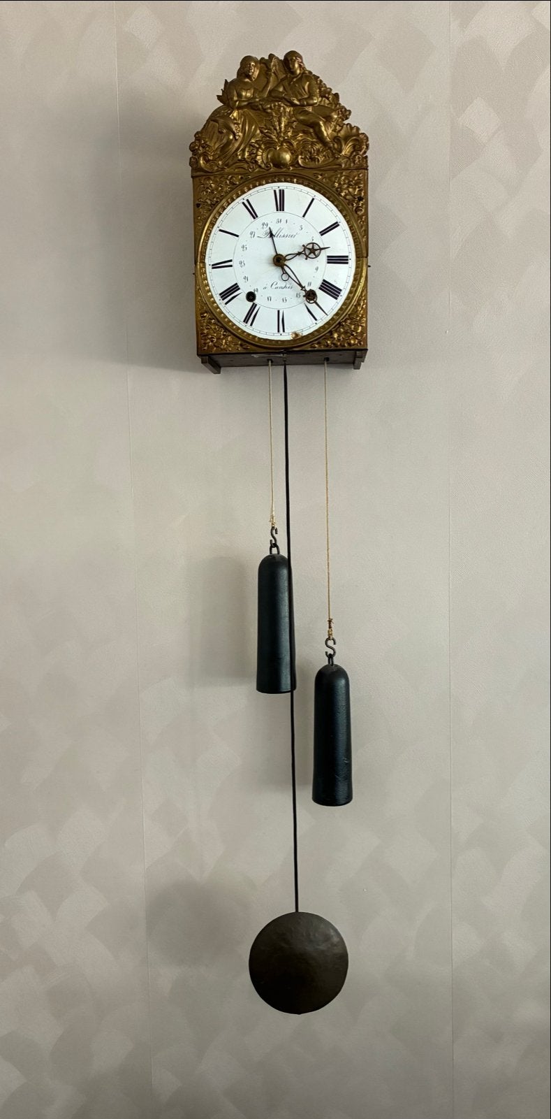 Antieke Franse wandklok met gewichten, Ophalen