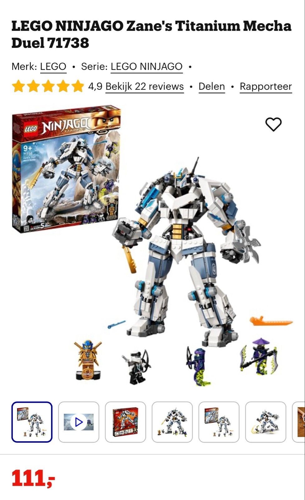 LEGO Ninjago Zane's Titanium Mecha Duel 71738, Lego, ., Lego, Ophalen of Verzenden