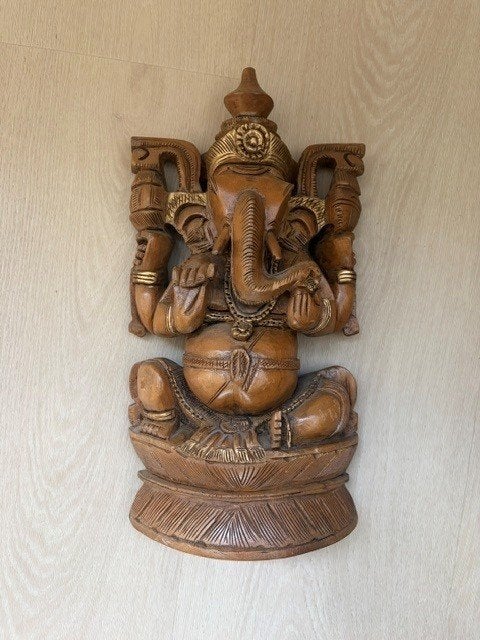 Handgemaakt houten Ganesha beeld – echt hout / houtsnijwerk, Houtsnijwerk, Ophalen of Verzenden, Hout, Bruin