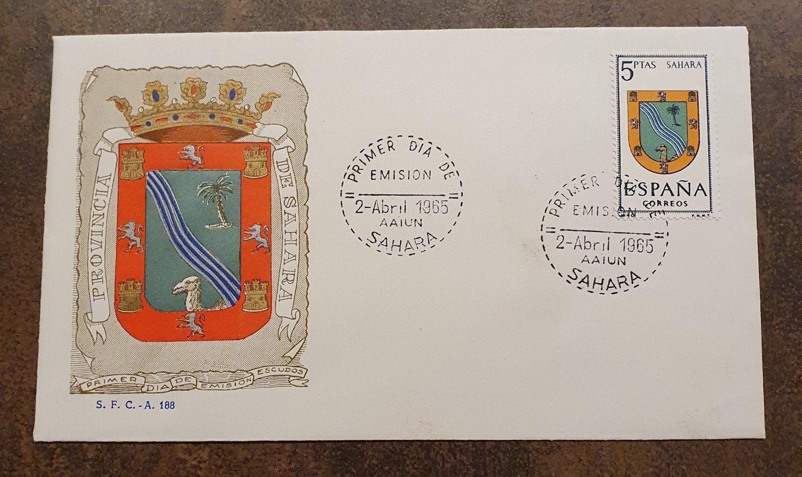 Spanje: FDC 1e dag envelop Spaanse Sahara 1965, Ophalen of Verzenden, Onbeschreven, Rest van de wereld
