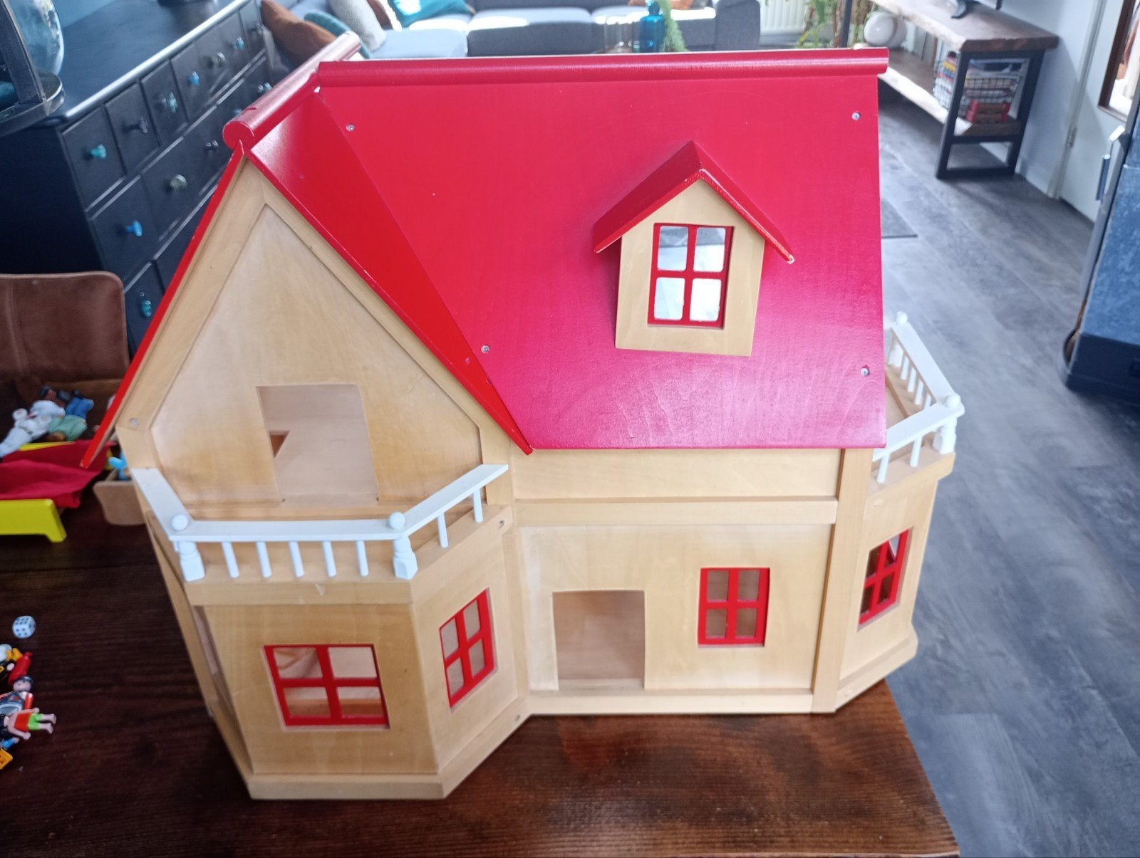 Vintage Houten Poppenhuis met Meubels en Poppetjes, Ophalen, Gebruikt, Poppenhuis