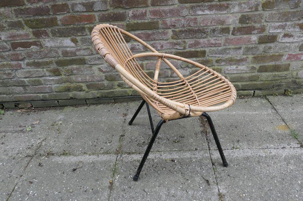 Retro Rohé Noordwolde rotan stoel fauteuil, Ophalen, Gebruikt, Minder dan 75 cm, Metaal