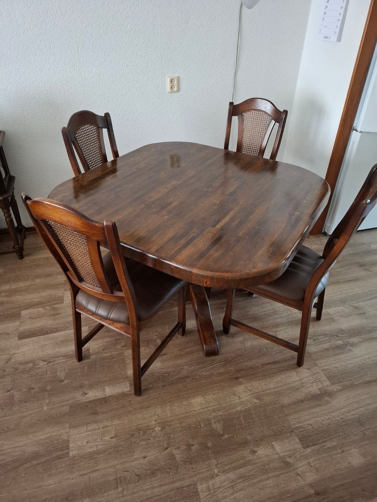 Eikenhouten eethoek met 4 stoelen, Huis en Inrichting, Complete eetkamers, Ophalen, Gebruikt, 4 tot 6 stoelen