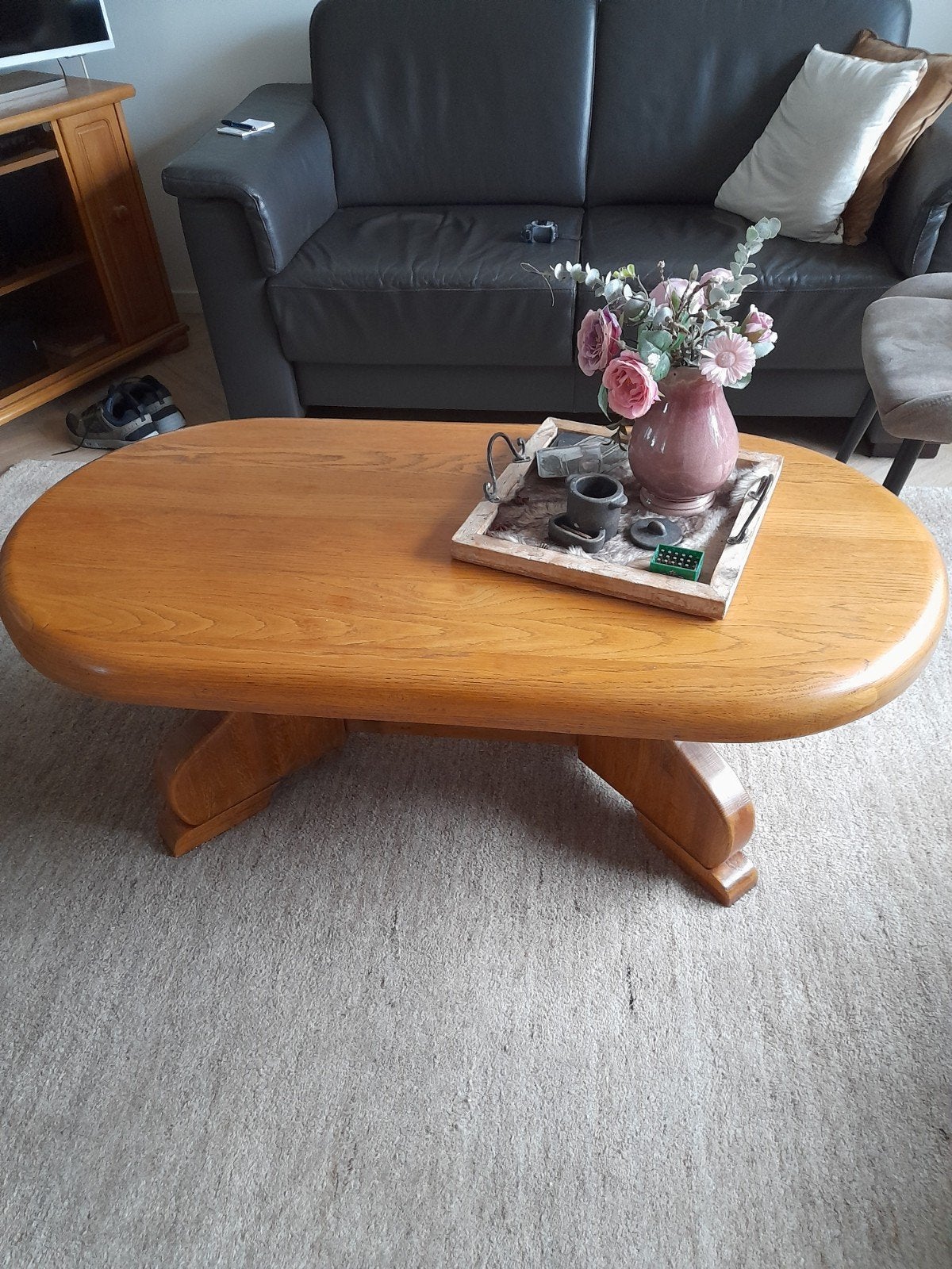 Massief eiken kloostertafel - Salontafel, Huis en Inrichting, Ophalen, Gebruikt, 100 tot 150 cm, Eikenhout