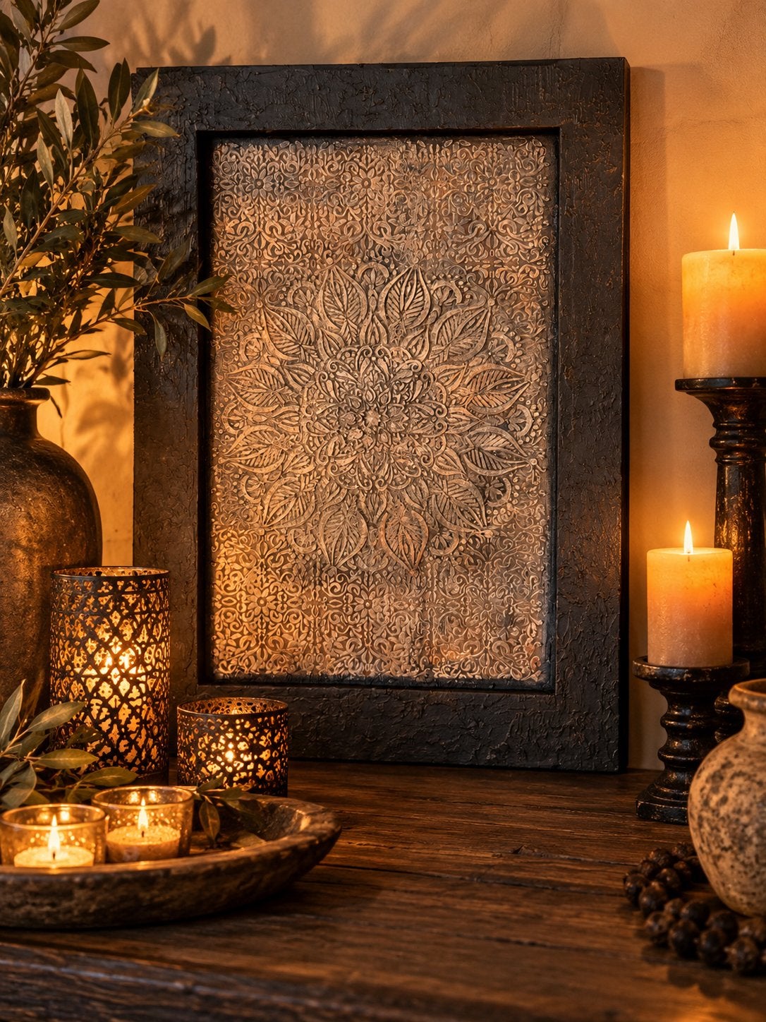 Sfeervolle wanddecoratie mandela., Huis en Inrichting, 58 cm, Wandhanger, Hout, Ophalen of Verzenden