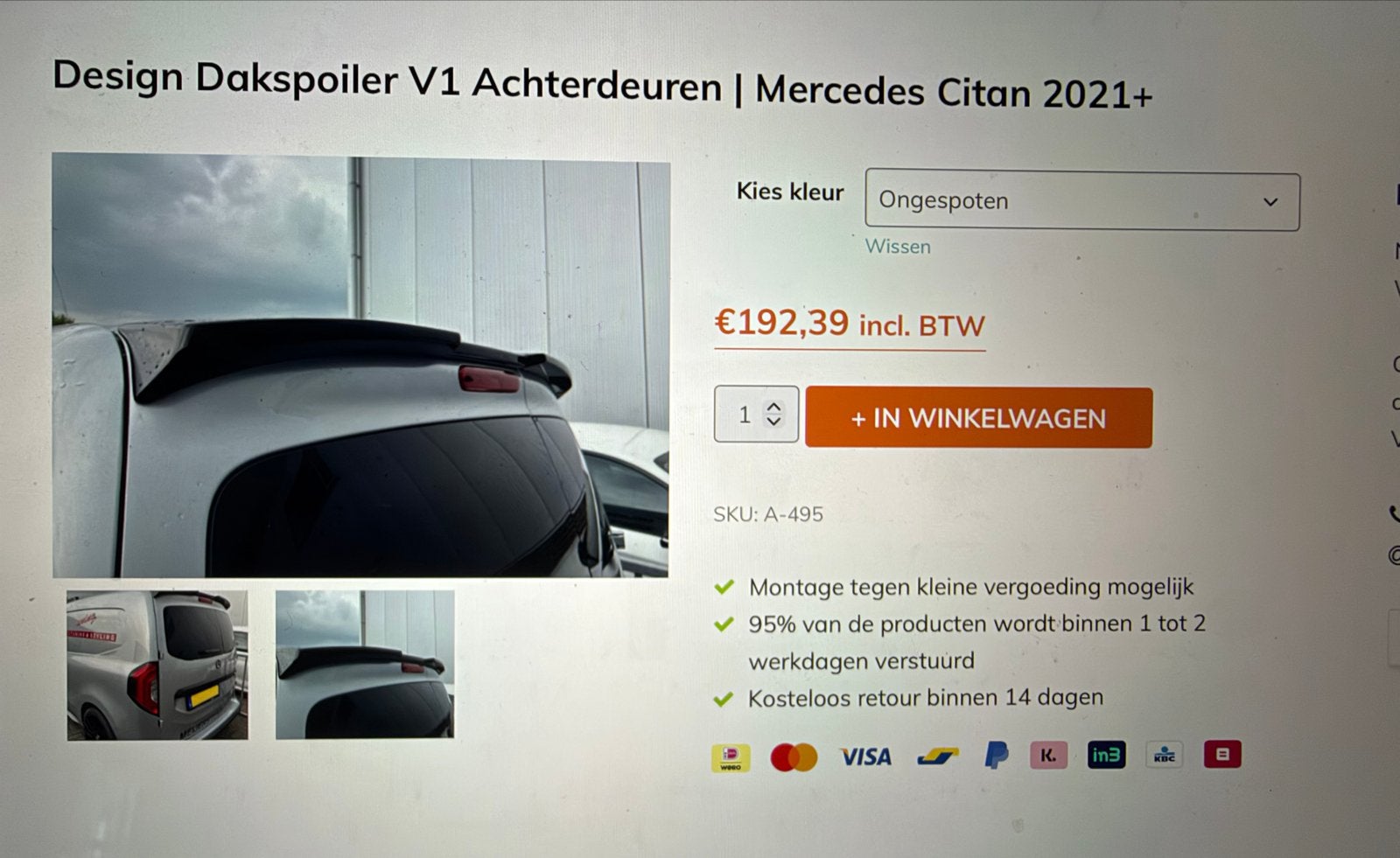 Nieuwe Design Dakspoiler V1 Achterdeuren Mercedes Citan 2021, Ophalen