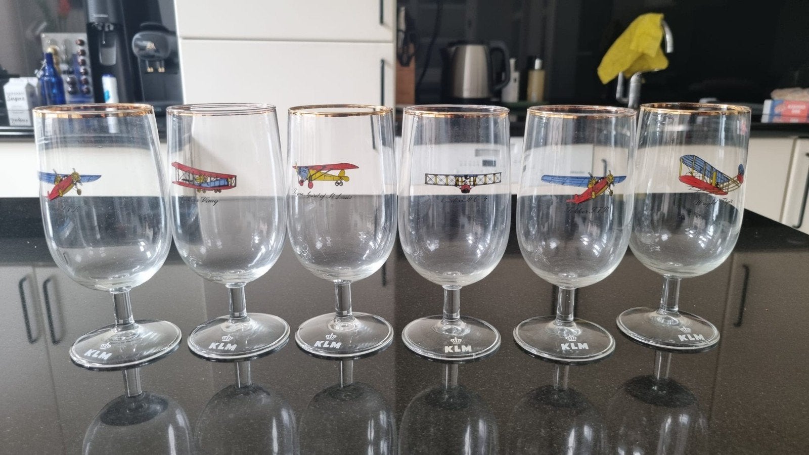 6 unieke KLM Bierglazen, Ophalen, Zo goed als nieuw, Bierglas