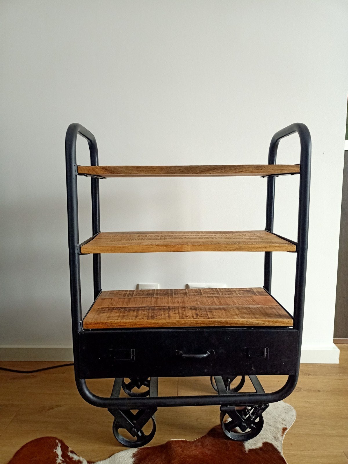 Industriële Bakkerskar / Trolley (Mangohout & Staal), Ophalen, Zo goed als nieuw