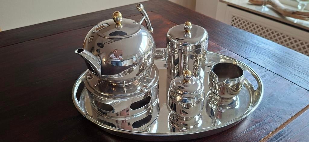 Setje theepot+ warmhout lichtje / suiker/ melkkannetje, Ophalen, Zilver