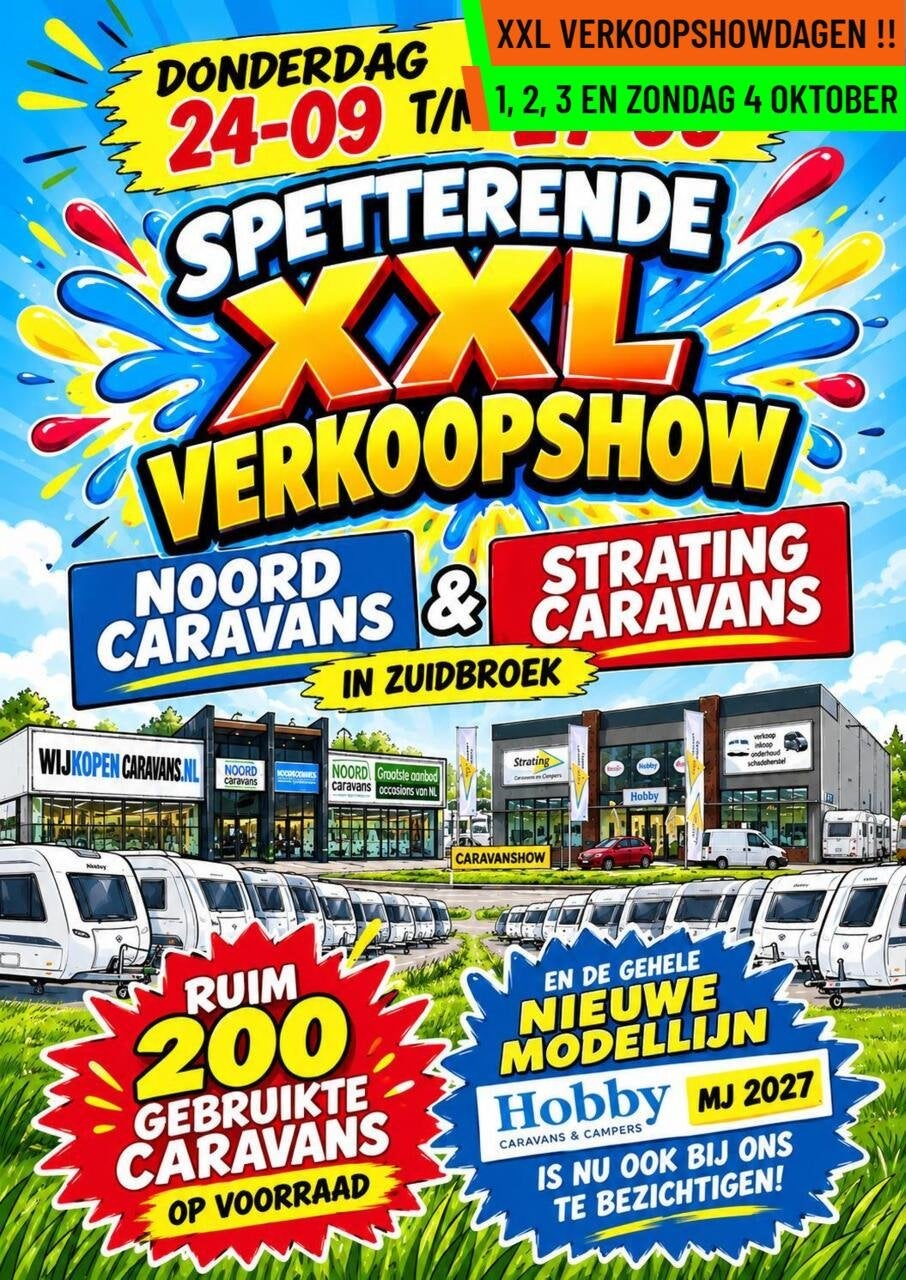 Eriba - XXL VERKOOPSHOW 24,25,26 & 27 SEPT. 10-17 UUR, Bedrijf, 5 tot 6 meter, Eriba, Hordeur