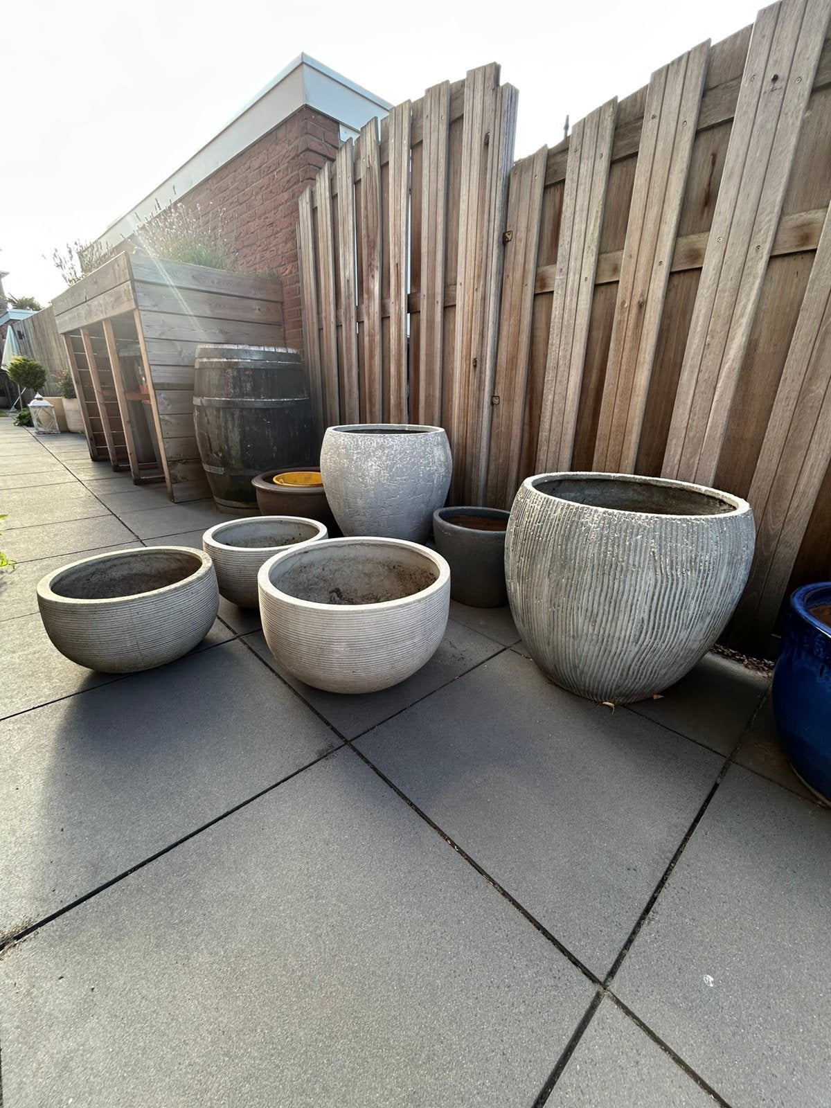 Buiten potten bloempot groot grijs blauw tuin, Ophalen, Steen, Gebruikt, Rond