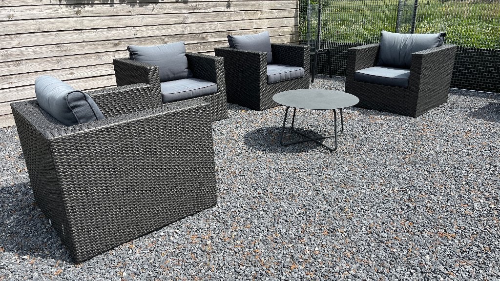 Complete tuinset Modena met 4 fauteuils en tafeltje., Ophalen, 4 zitplaatsen, Gebruikt, Bijzettafel