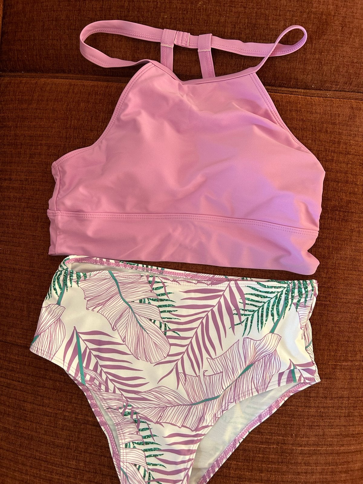 Roze bikini met hoge taille en bladprint maat M, Kleding | Dames, Badmode en Zwemkleding, Ophalen of Verzenden, Nieuw, Roze, Bikini