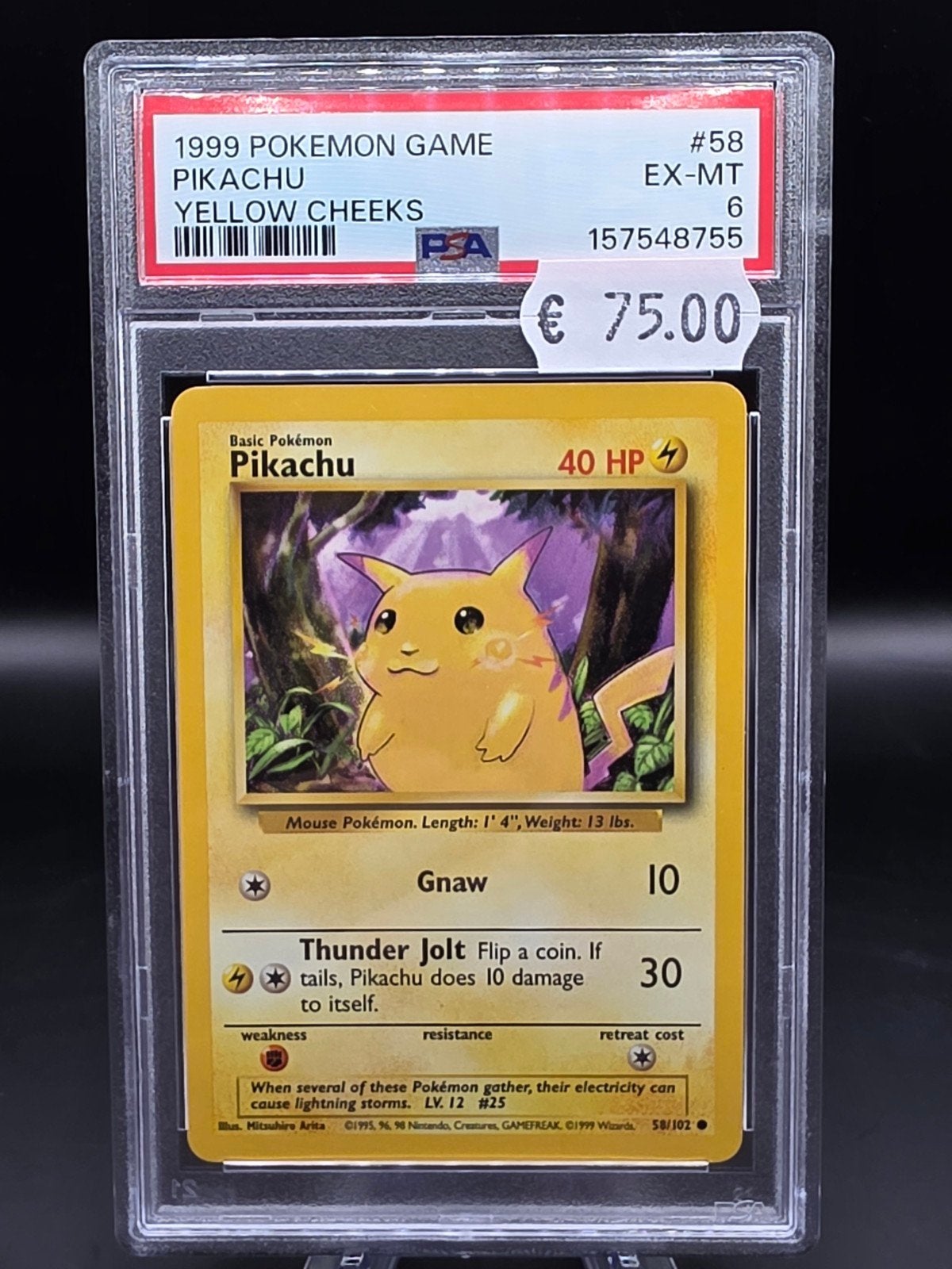 Pikachu Yellow Cheeks 1999 Pokémon Game PSA 6 EX-MT, Ophalen of Verzenden, Gebruikt, Losse kaart