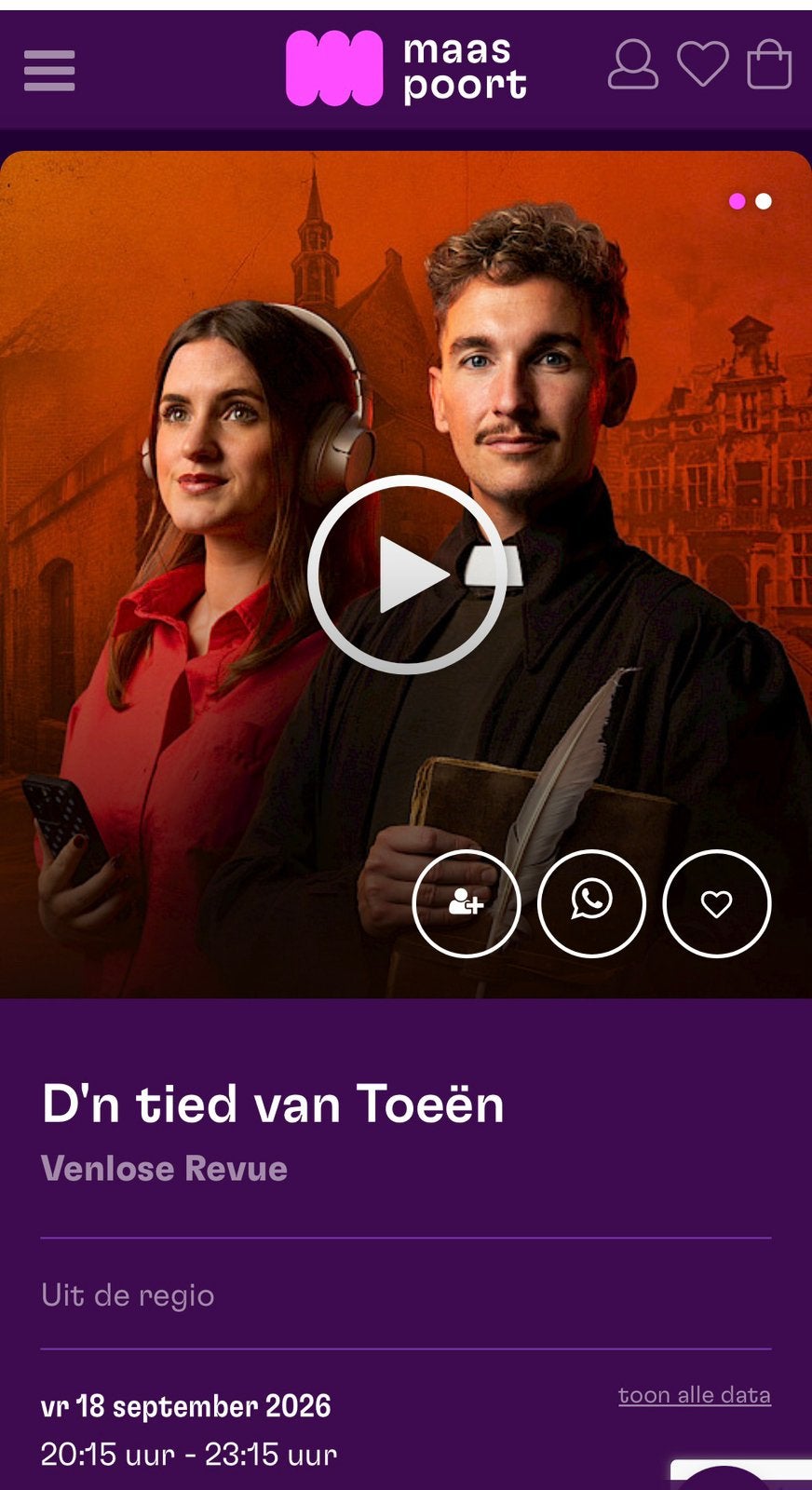 2 kaarten Venlose Revue te koop – vrijdag 25 september, Twee personen, September, Overige typen