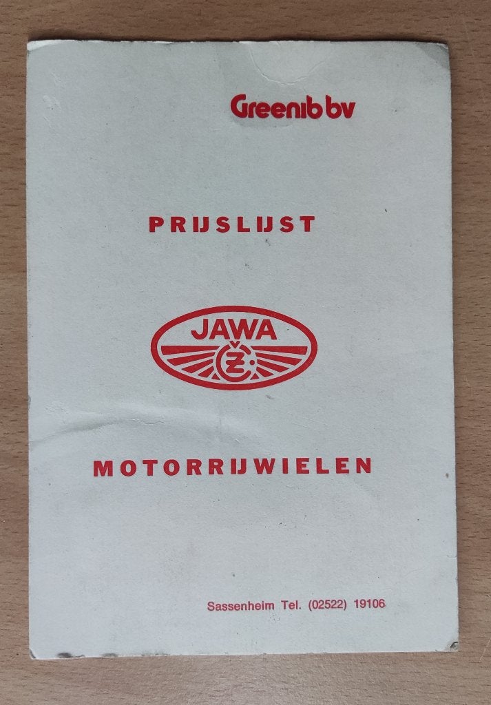 Jawa prijslijst 1-9-1977, ansichtkaart formaat, Ophalen of Verzenden, Overige merken