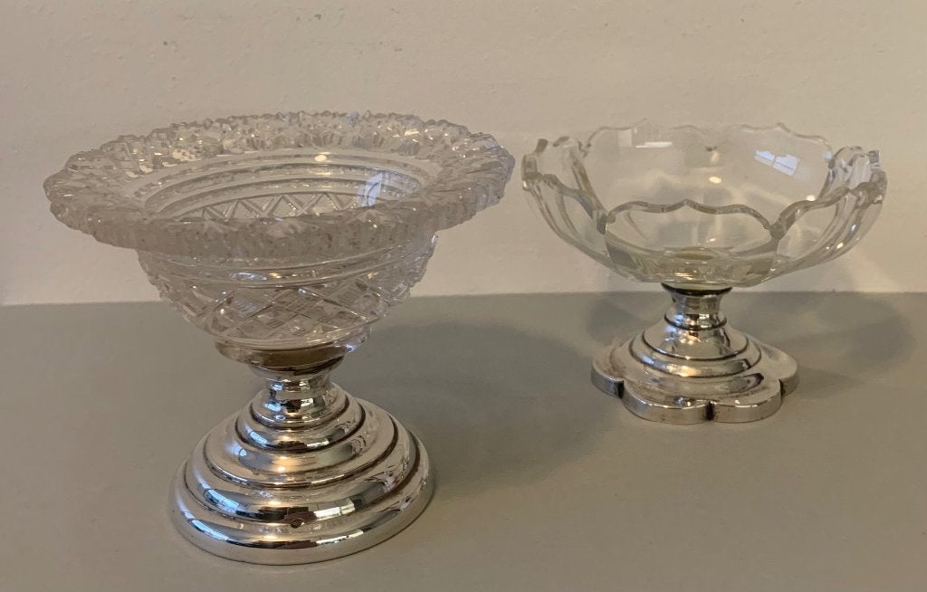 Kristallen Zout of Kandij Vaartje met Zilveren Voet, Antiek en Kunst, Ophalen, Zilver