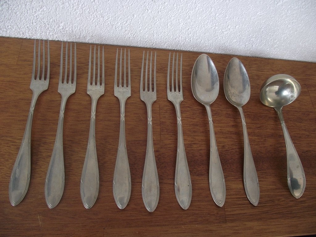 6 vintage kruisband bestek vork 21cm Wellner Alpacca 1910 ps, Ophalen of Verzenden