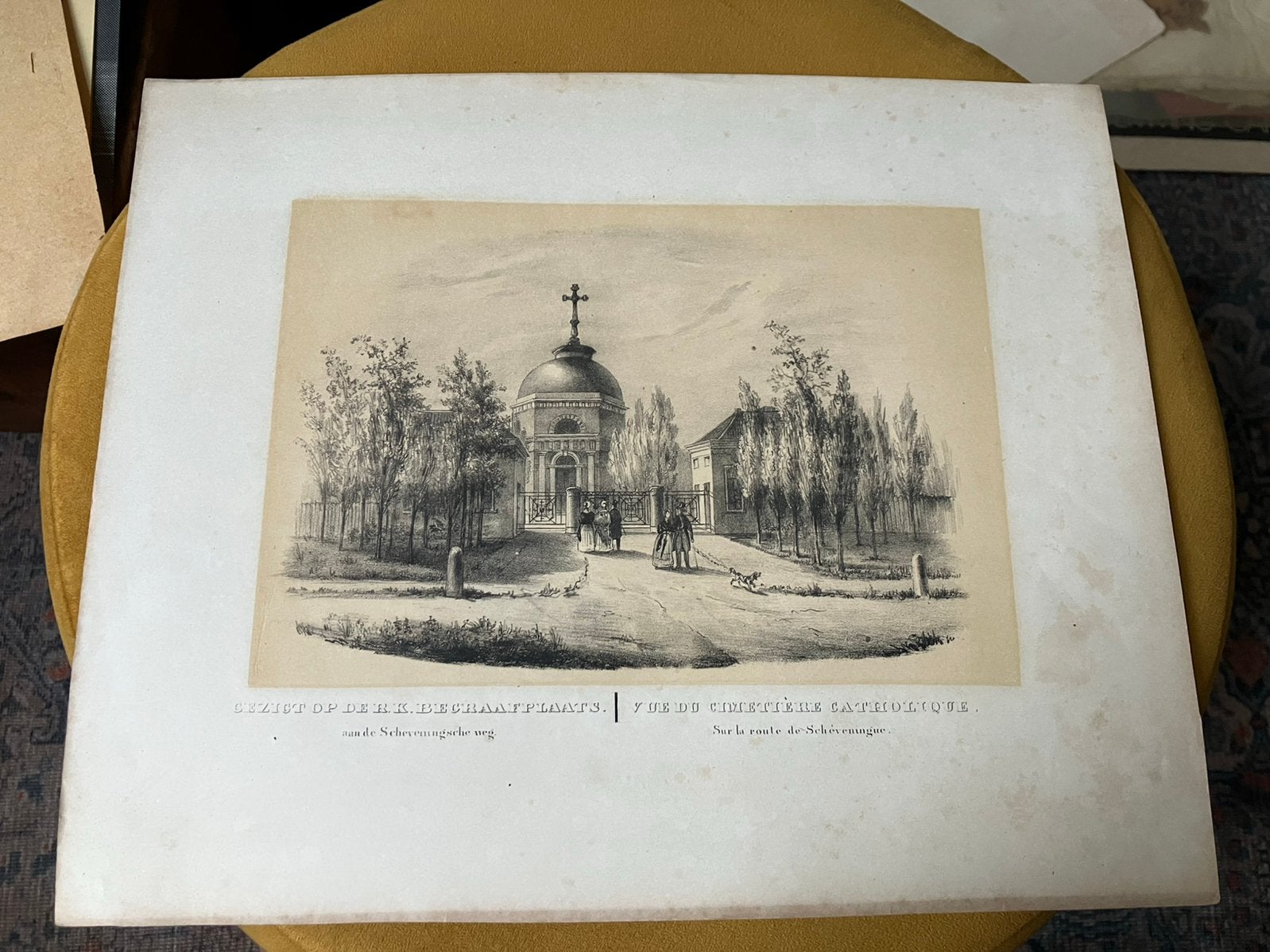 Litho / prent Den Haag RK begraafplaats scheveningseweg, Ophalen of Verzenden, Voor 1940, Gebruikt, Overige onderwerpen