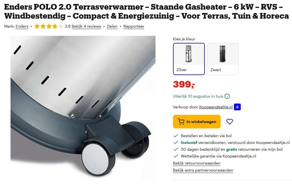 Terrasverwarmer Enders POLO 2.0, Tuin en Terras, Ophalen, Zo goed als nieuw, Waterbestendig, Vloer