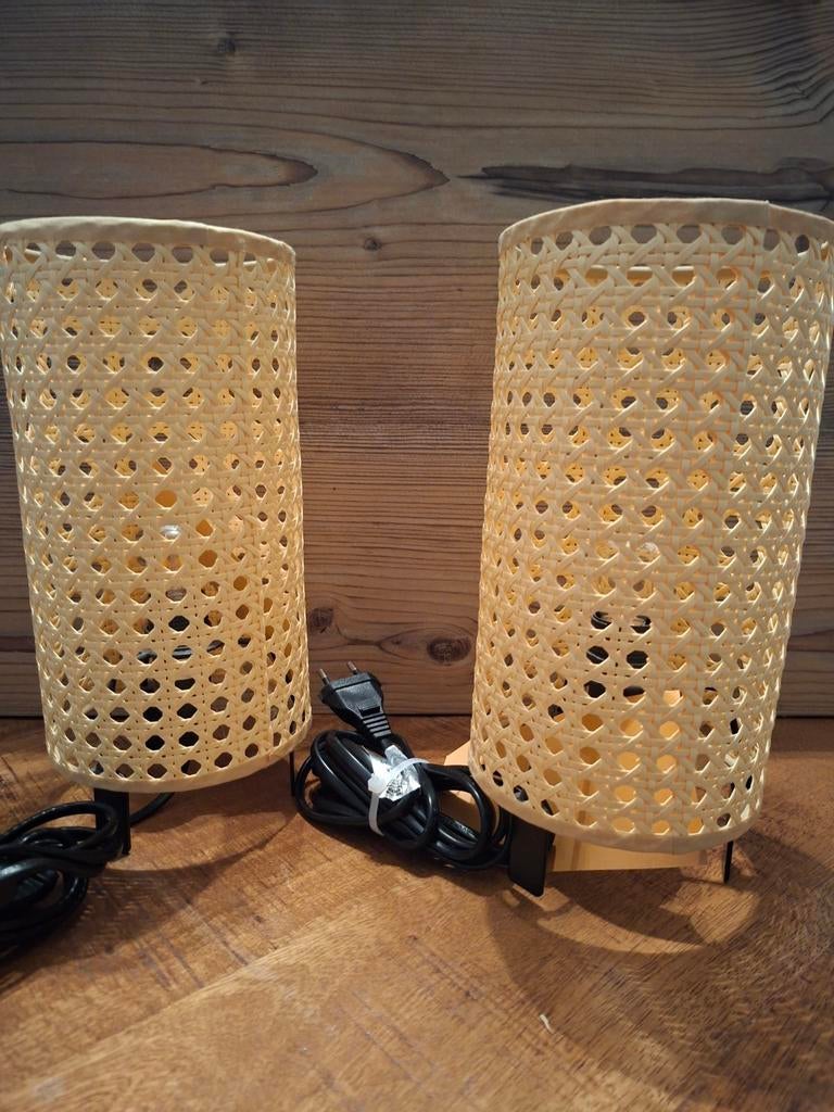 2 Rotan Lampjes - Sfeervolle Verlichting, Ophalen of Verzenden, Gebruikt, Boho, Natuurlijk, Rotan