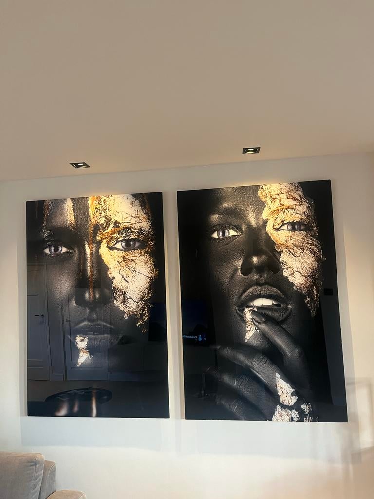 Plexiglas schilderijen - Noir Gold (2 stuks) 100x150, Ophalen, Zo goed als nieuw, Schilderij, 75 tot 100 cm