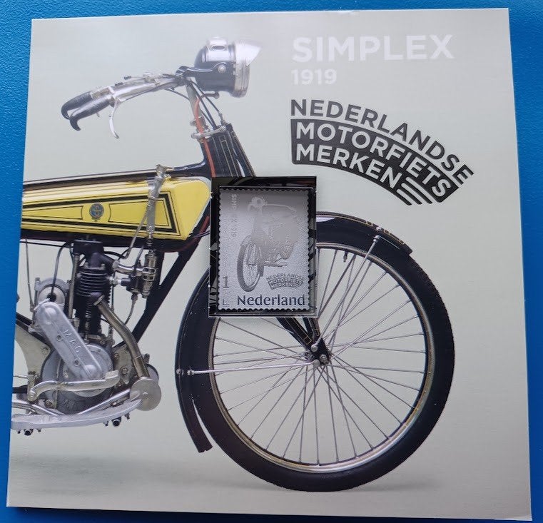Postzegel met zilver – Nederlandse motorfietsmerken Simplex, Postzegels en Munten, Verzenden, Na 1940, Postfris