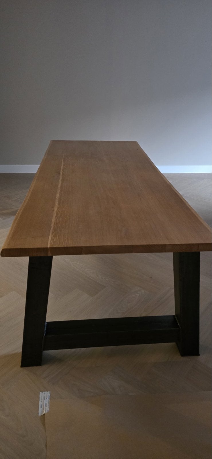 Robuuste eettafel 220x90 cm met metalen onderstel, Huis en Inrichting, Tafels | Eettafels, Gebruikt, 50 tot 100 cm, 200 cm of meer