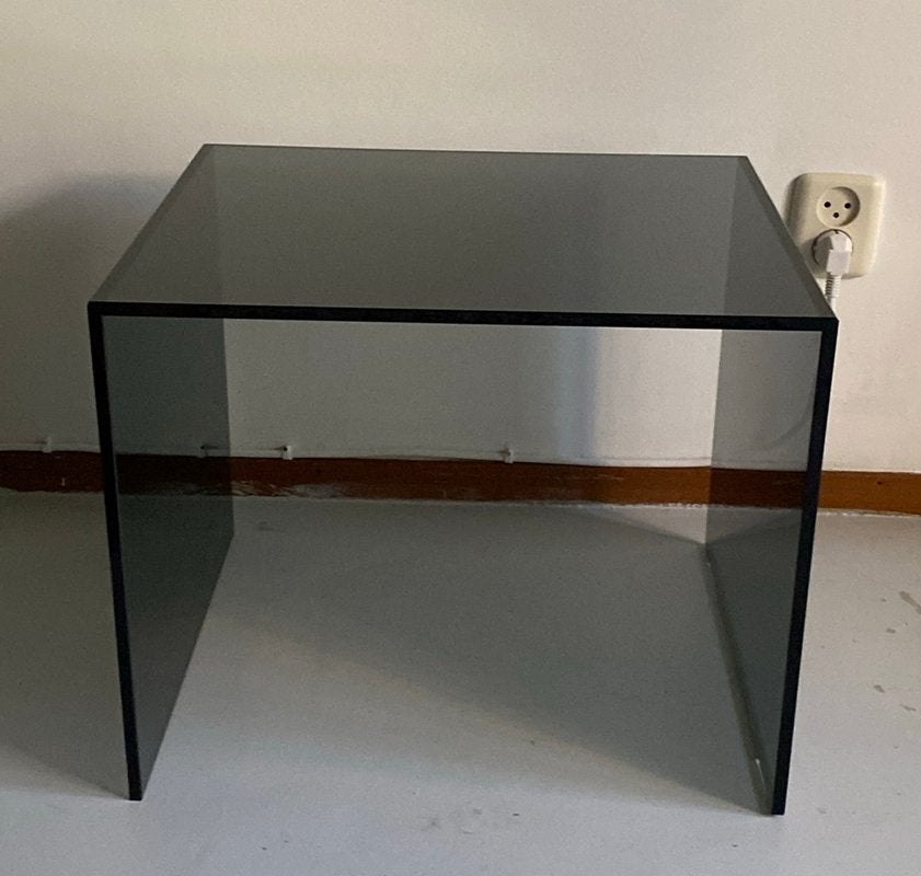 Vintage glazen bijzettafel tafel glas. Zwart., Huis en Inrichting, Ophalen, Minder dan 50 cm, Vintage jaren 70 -80., Glas